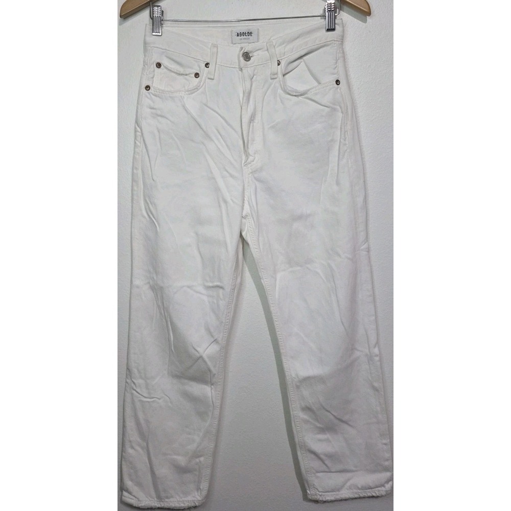 Agolde Jeans Women 24 White 90s Crop Straight Distressed Button Fly Denim Core